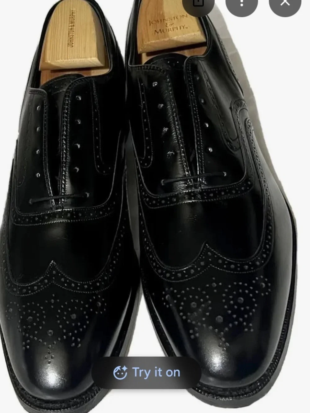 Johnston & Murphy “The Crown Aristocrat” Black Leather Wingtip Oxfords